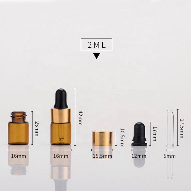 stocked 1ml 2ml empty vial packaging 3ml 5ml Small Amber Glass Essential oil Bottle with dropper for Perfume powders liquids
