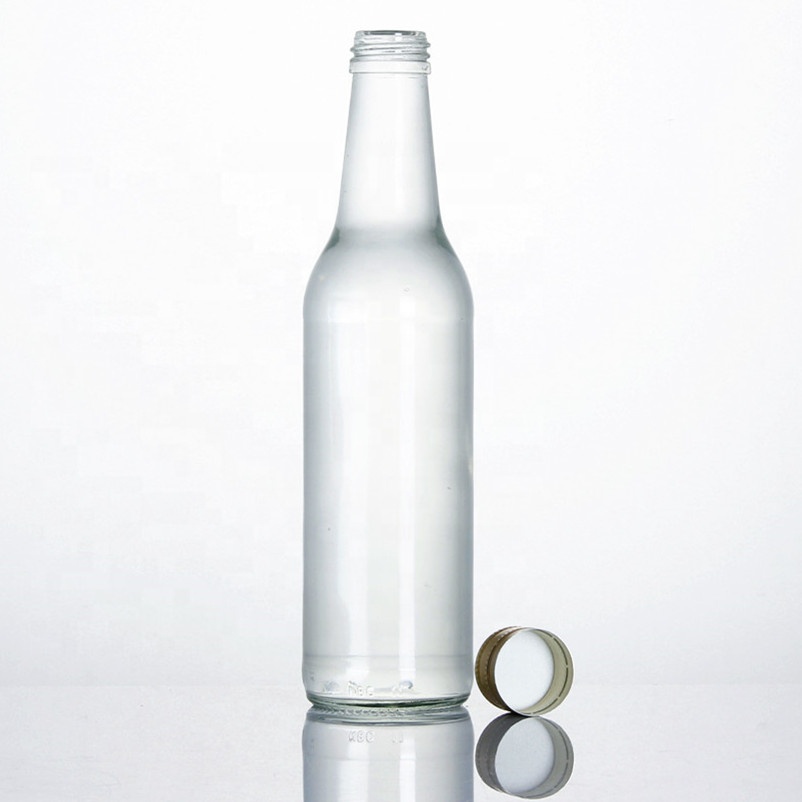 stocked 330ml 33cl round clear transparent juice water wine spirit glass bottle with screw cap
