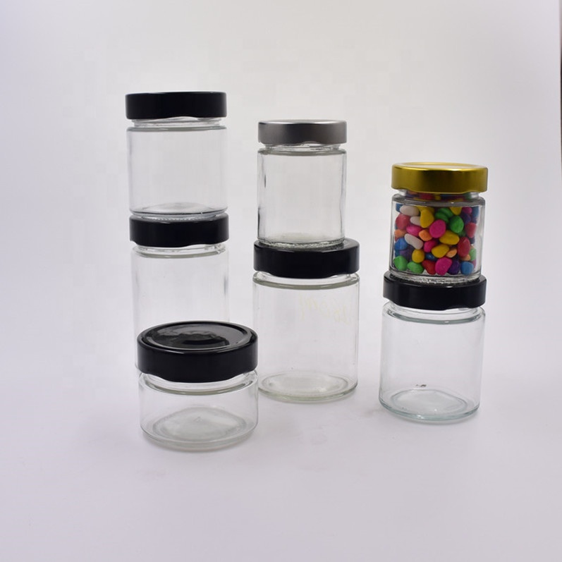 stocked 380ml 330ml 280ml 220ml 180ml 120ml clear round spice box glass jam jar honey jar food storage with twist off metal lid