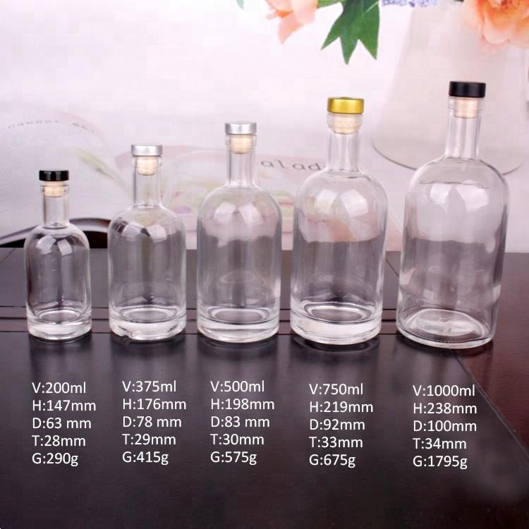 stocked 500ml empty clear glass wine vodka liquor bottle with cork stopper