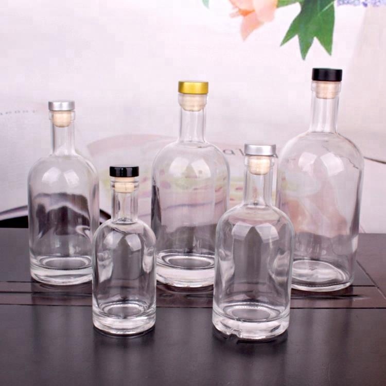 stocked 500ml empty clear glass wine vodka liquor bottle with cork stopper