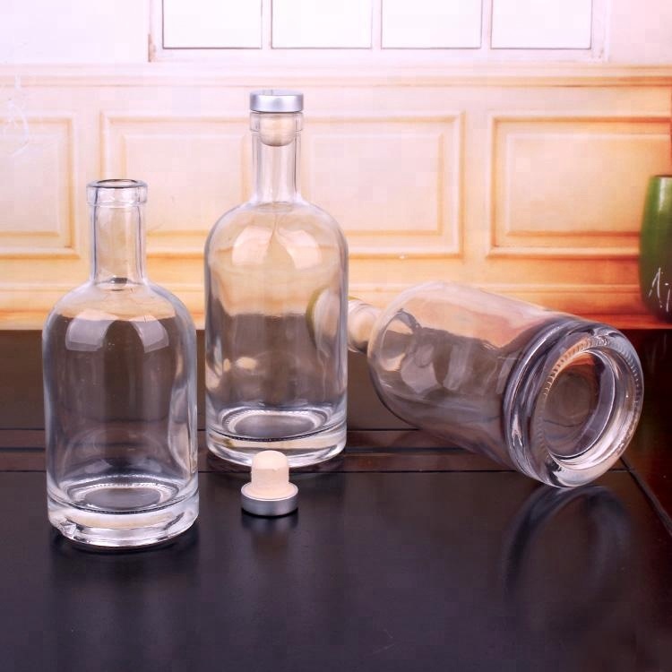 stocked 500ml empty clear glass wine vodka liquor bottle with cork stopper