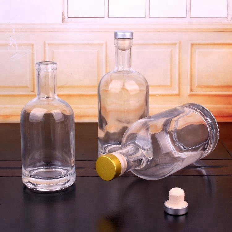 stocked 500ml empty clear glass wine vodka liquor bottle with cork stopper