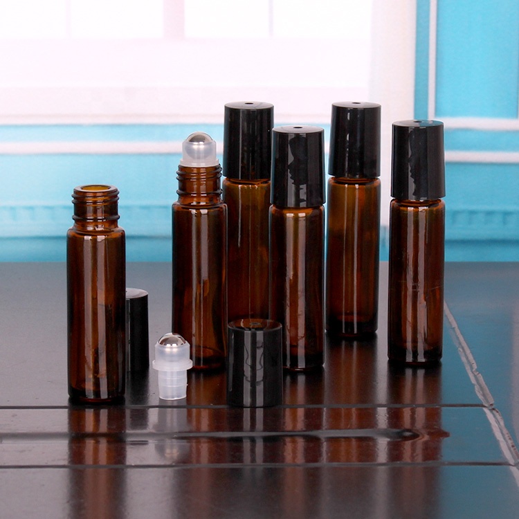 stocked empty 10ml amber roll on glass bottle for essential oil perfume cosmetic