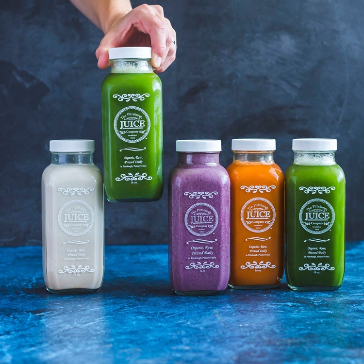 stocked wholesale 16oz 500ml clear cold pressed french square glass juice bottle beverage glass bottle with plastic lid