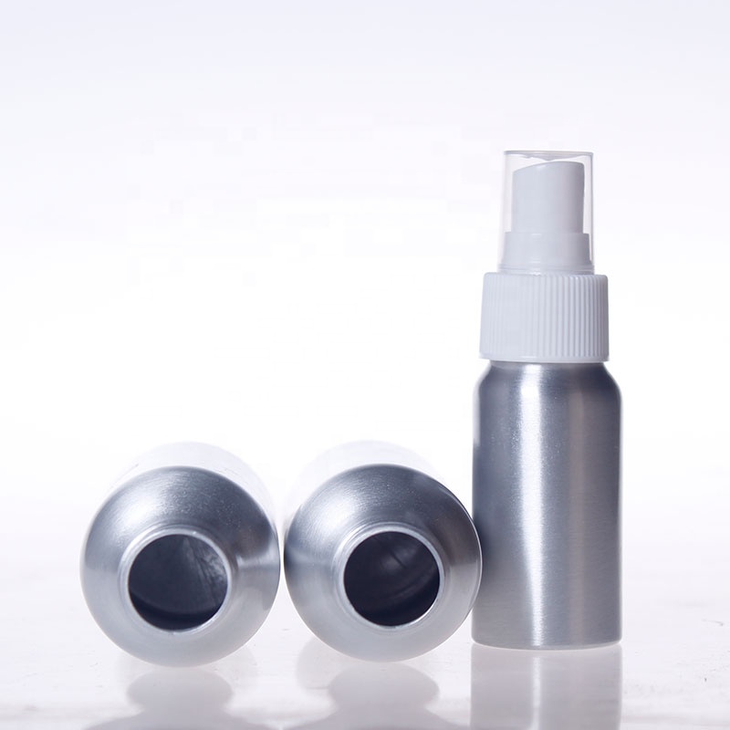 stocks cosmetic container 30ml 50ml 60ml metal aluminum spray bottle with white plastic sprayer dispenser