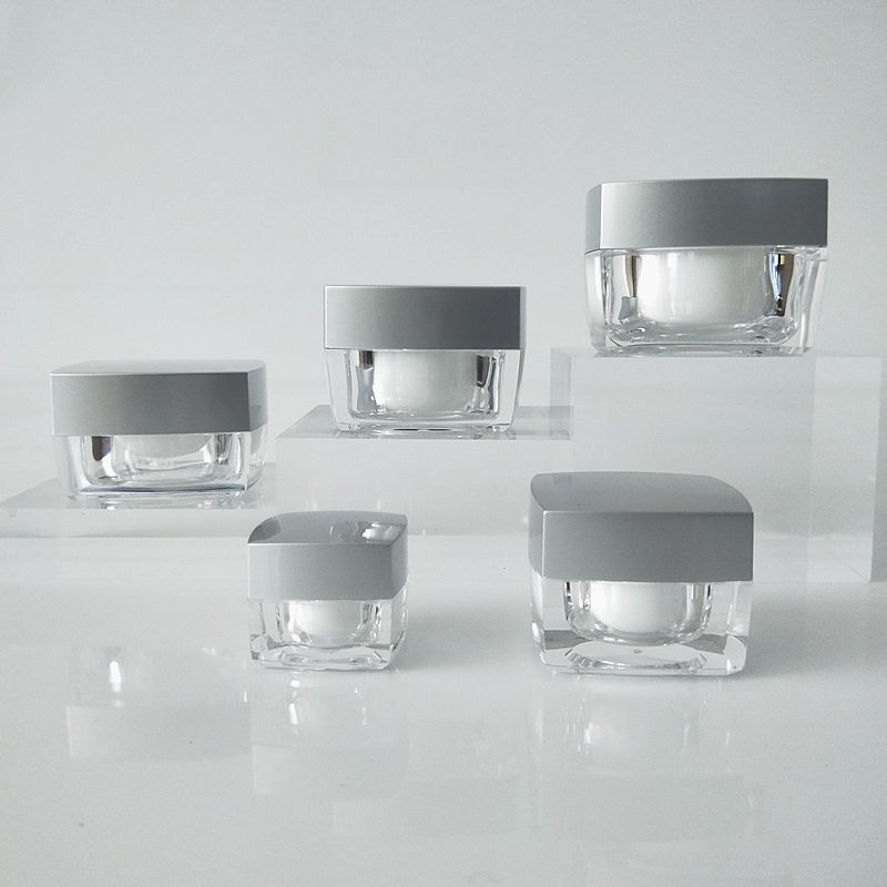 stocks luxury empty square cream 10ml acrylic makeup cosmetic containers jar with silver cap