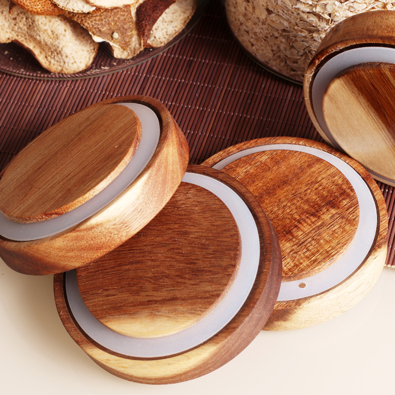 storage Round high borosilicate glass food airtight jar with Acacia wood lid