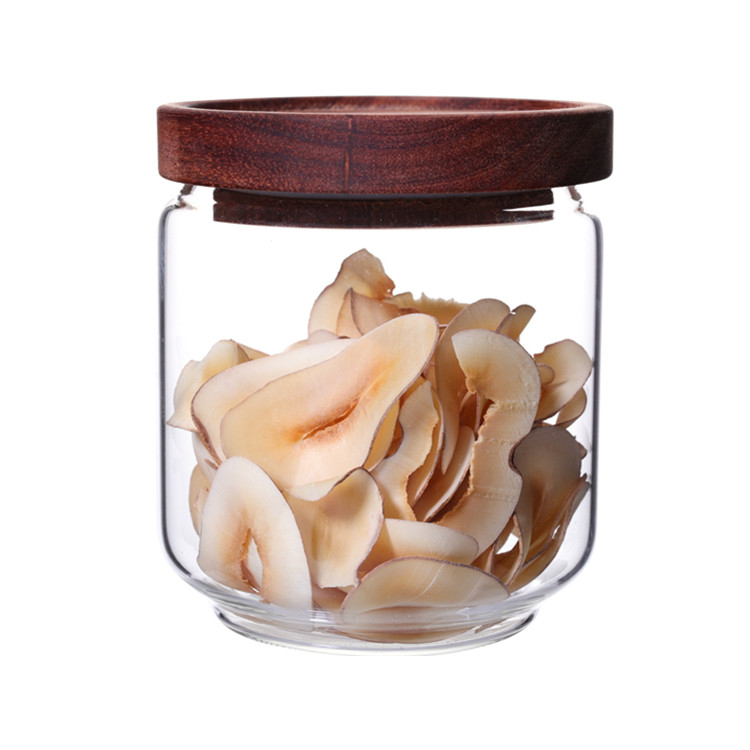 storage bottles coffee 500ml Glass Jar,Airtight Canister With Acacia Wood Lid