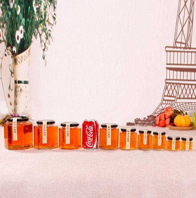 storage bottles high white material hexagon glass jar with lid for honey jam and pickles