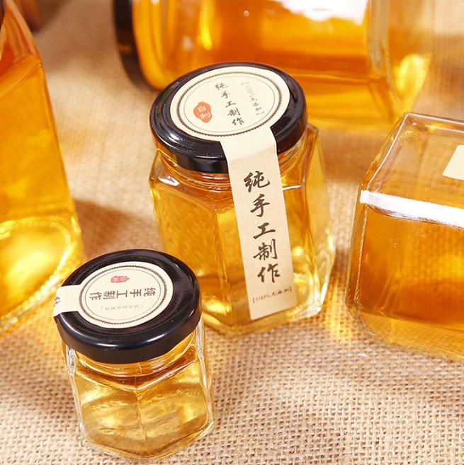 storage bottles high white material hexagon glass jar with lid for honey jam and pickles