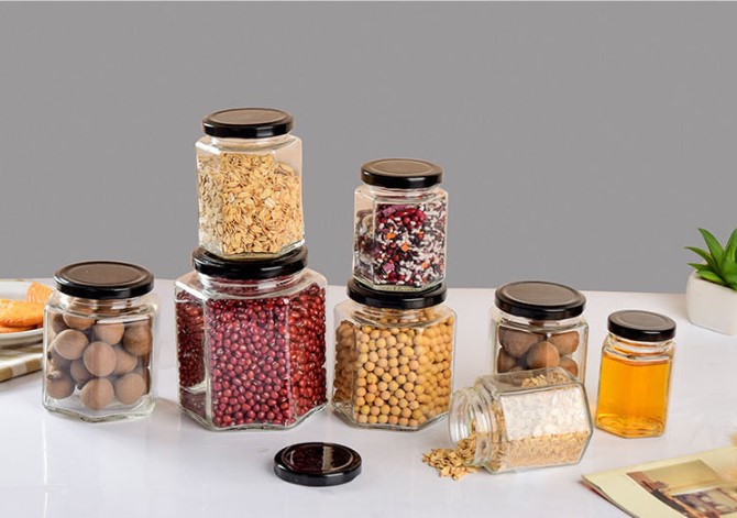 storage bottles high white material hexagon glass jar with lid for honey jam and pickles