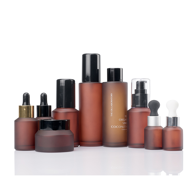 storage cosmetic frosted amber glass container cosmetic eye cream lotion matte glass jar