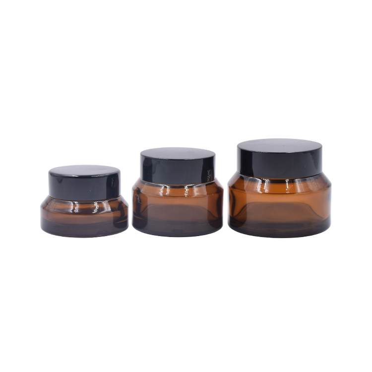 storage frosted round glass container black cap skincare eye cream lotion glass jar