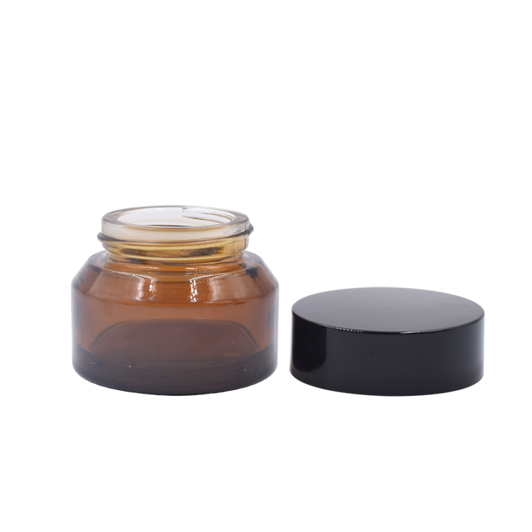 storage frosted round glass container black cap skincare eye cream lotion glass jar