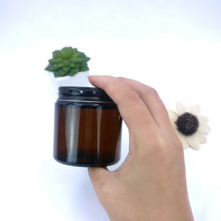 straight side cbd herb night cream container100ml 120ml 4oz airtight amber glass jar with black aluminum screw cap for kush vc