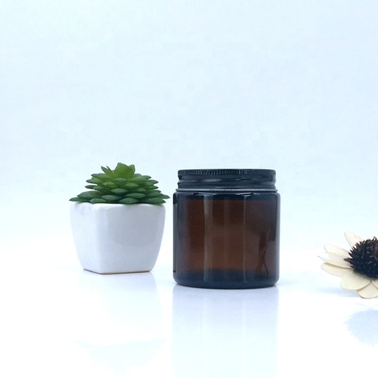 straight side cbd herb night cream container100ml 120ml 4oz airtight amber glass jar with black aluminum screw cap for kush vc