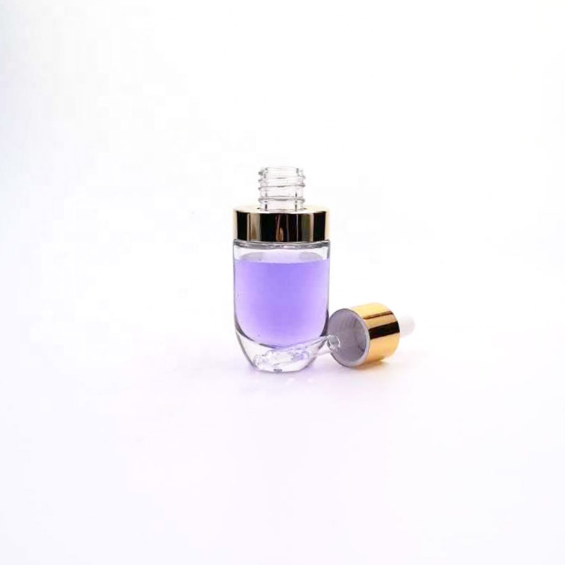 subulate shape luxury cosmetic container 1oz 30 ml glass bottle face serum packaging bottles with dropper gold collar pipette