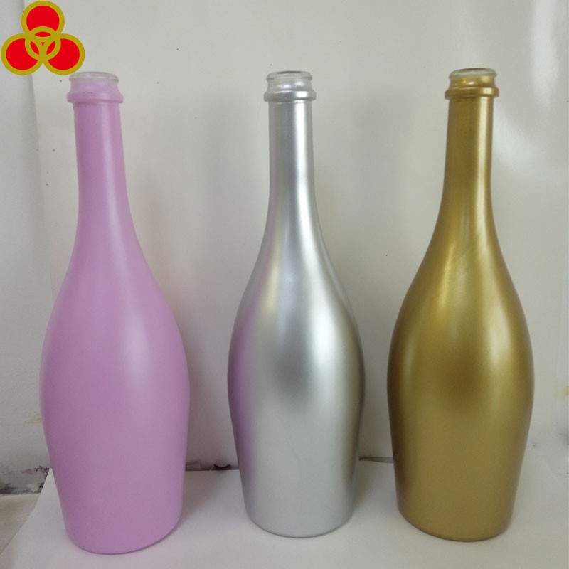 super flint gold/pink spray color liquor champagne black glass bottle