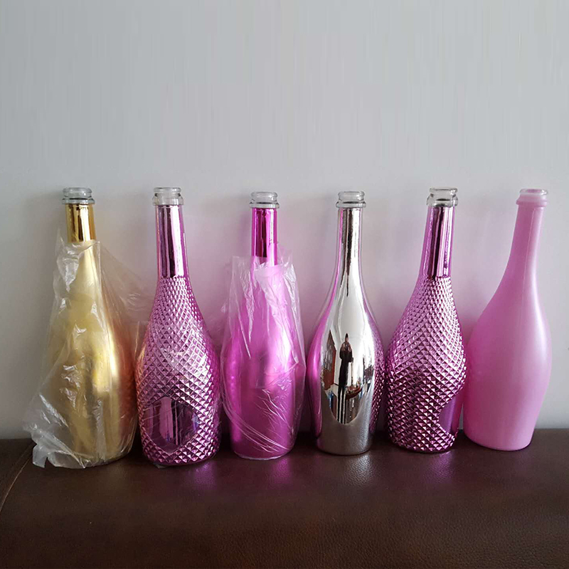 super flint gold/pink spray color liquor champagne black glass bottle