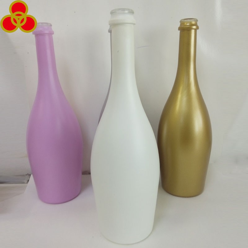 super flint gold/pink spray color liquor champagne black glass bottle