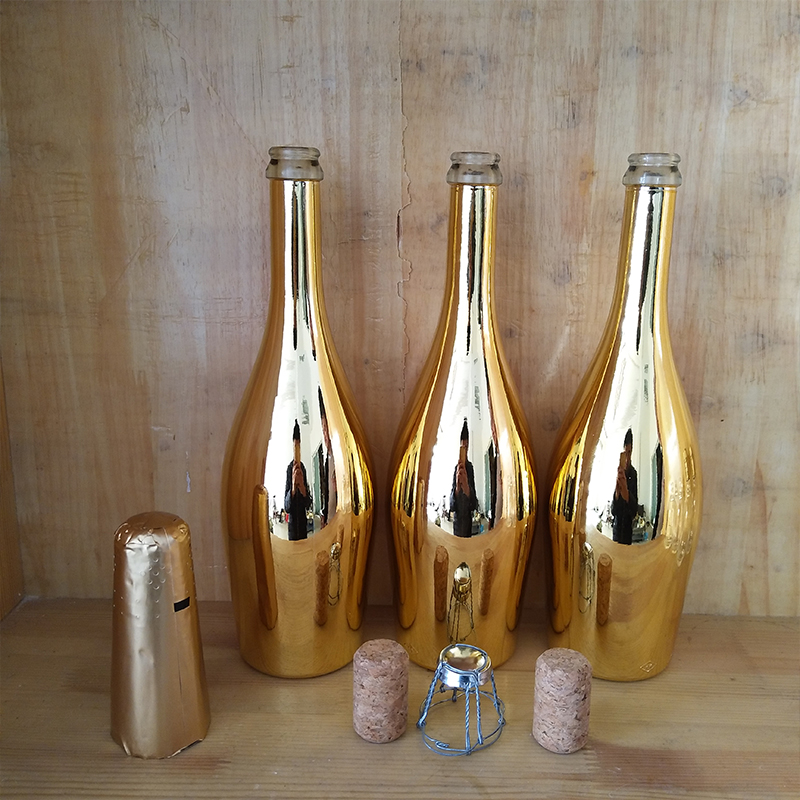 super flint gold/pink spray color liquor champagne black glass bottle