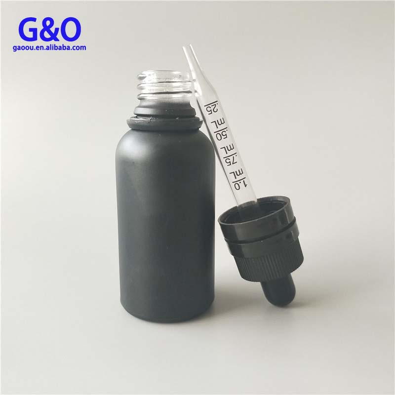 super tamperproof lid 30ml matte black glass dropper bottle with graduation pipette