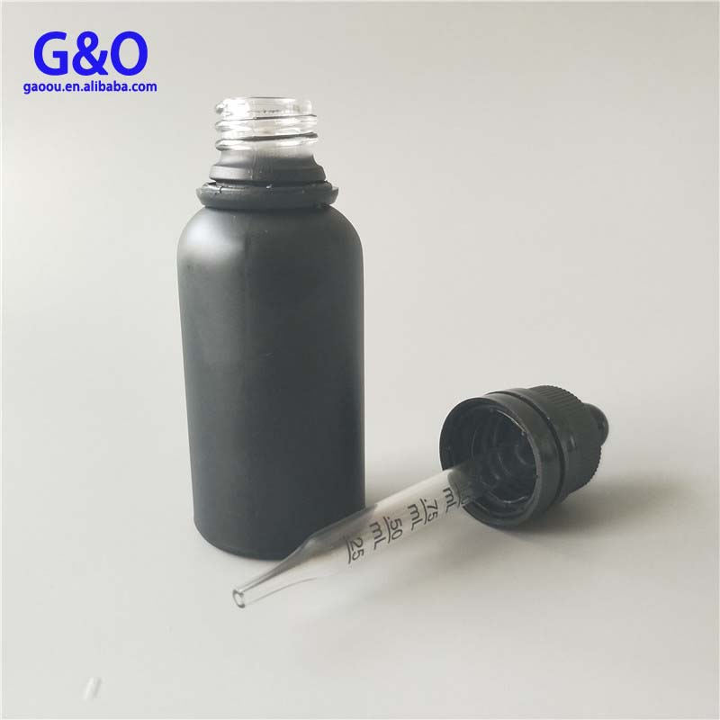 super tamperproof lid 30ml matte black glass dropper bottle with graduation pipette