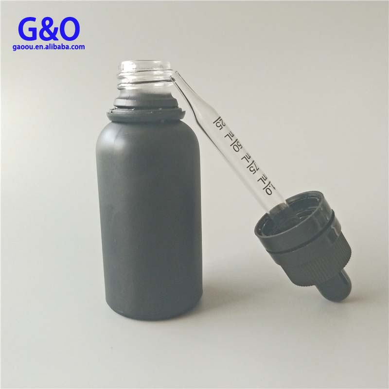 super tamperproof lid 30ml matte black glass dropper bottle with graduation pipette
