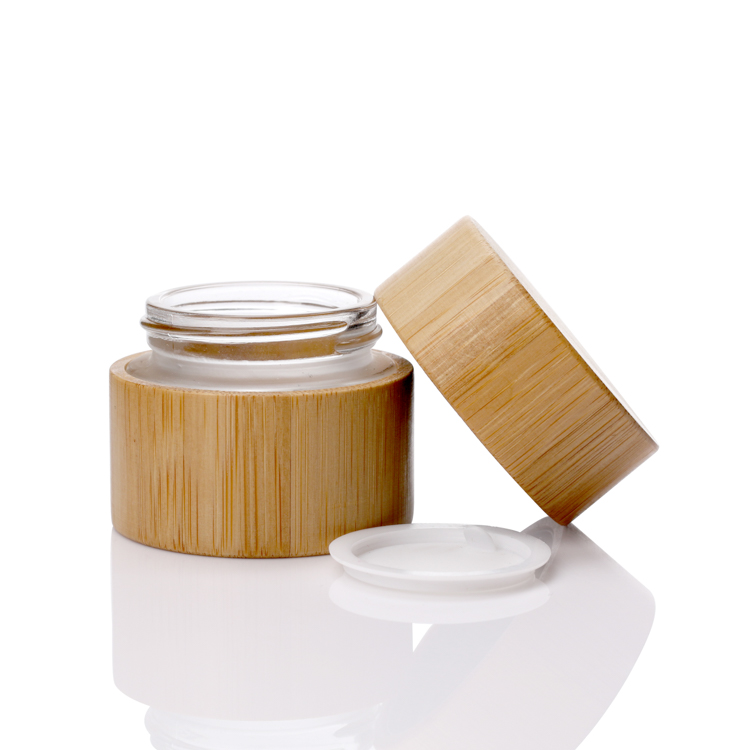 superior quality bamboo cosmetic set 5g 10g 15g 20g 30g 50g 100g skincare face cream frosted glass jar with bamboo lid