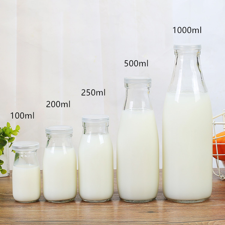 supplier 100ml-1000ml milk glass bottle with plastic cap wholesale