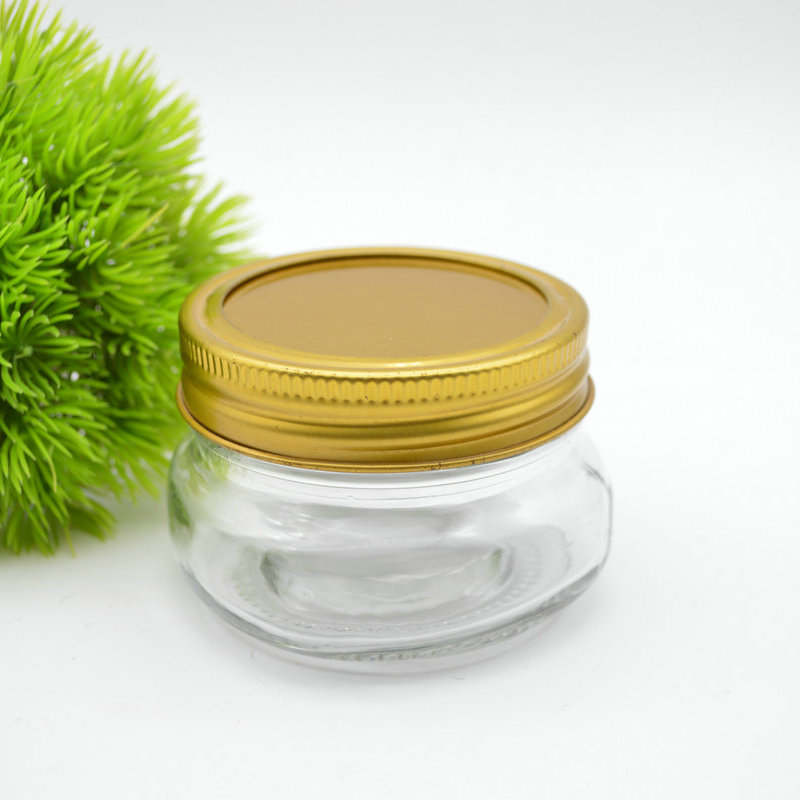suppliers glass jar storage for honey bee jam Caviar chili sauce can glass mason jar with lid aluminum screw caps