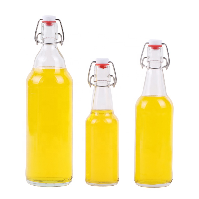 swing top glass bottles 330ml 500ml 1000ml transparent glass juice beverage drinking bottle