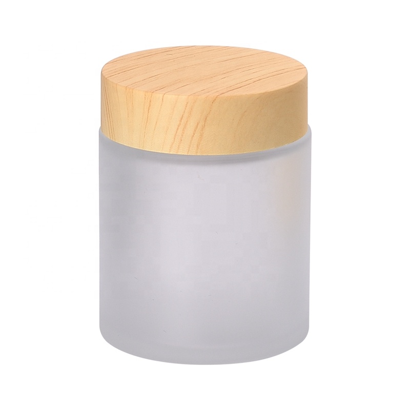 tall glass jar 100g cream cosmetic jar 100 ml frosted glass jar wooden lid