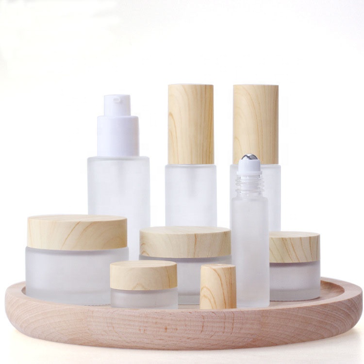 tall glass jar 100g cream cosmetic jar 100 ml frosted glass jar wooden lid