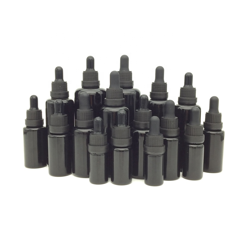 tamper evident matte black plastic dropper violet glass bottles 10ml 15ml 20ml 30ml 50ml 100ml black glass essential oil bottle