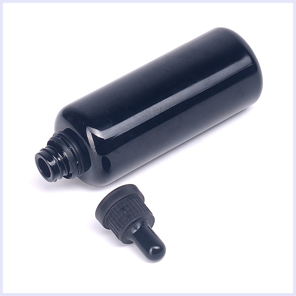 tamper evident matte black plastic dropper violet glass bottles 10ml 15ml 20ml 30ml 50ml 100ml black glass essential oil bottle