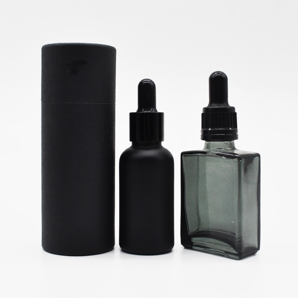 the most popular 1oz 30ml 50ml 100ml square frosted dark blue clear essential oil dropper bottle with bamboo lid