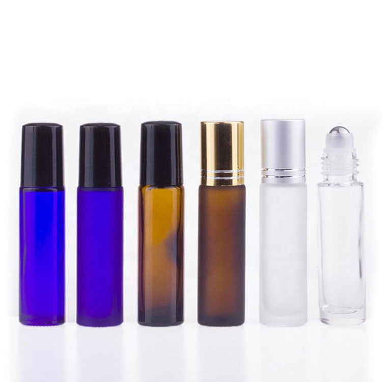 thick wall empty sample 10ml perfume, essential oil frosted amber blue roll on bottle glass