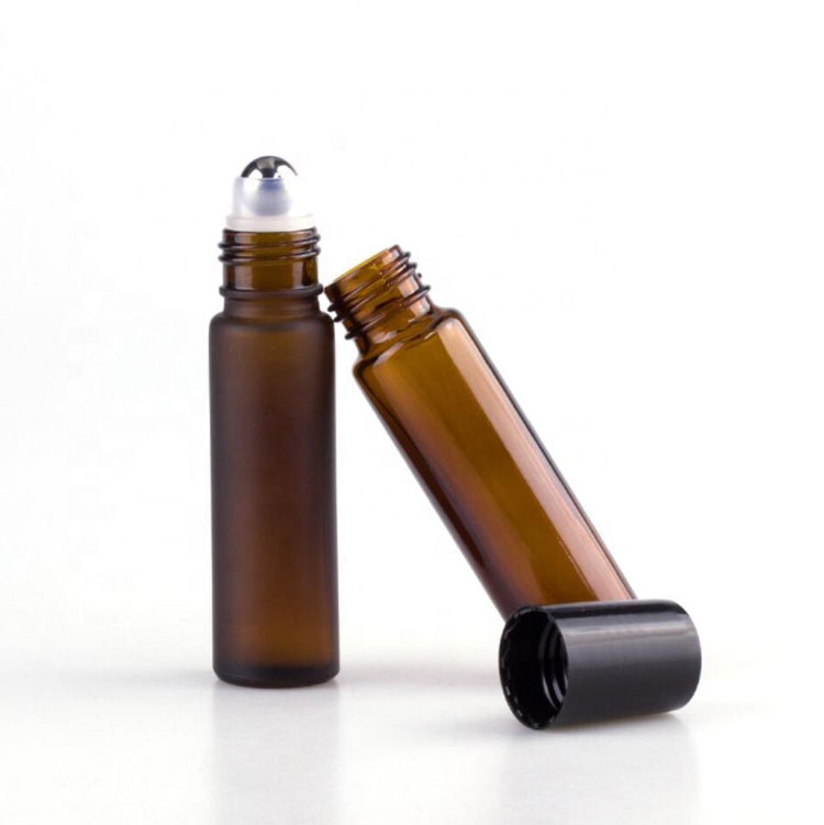 thick wall empty sample 10ml perfume, essential oil frosted amber blue roll on bottle glass