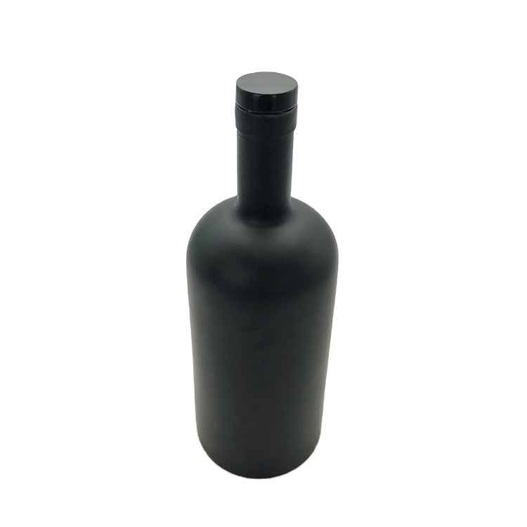 top grade 750ml round matte black glass bottle for red wine with polymer lid