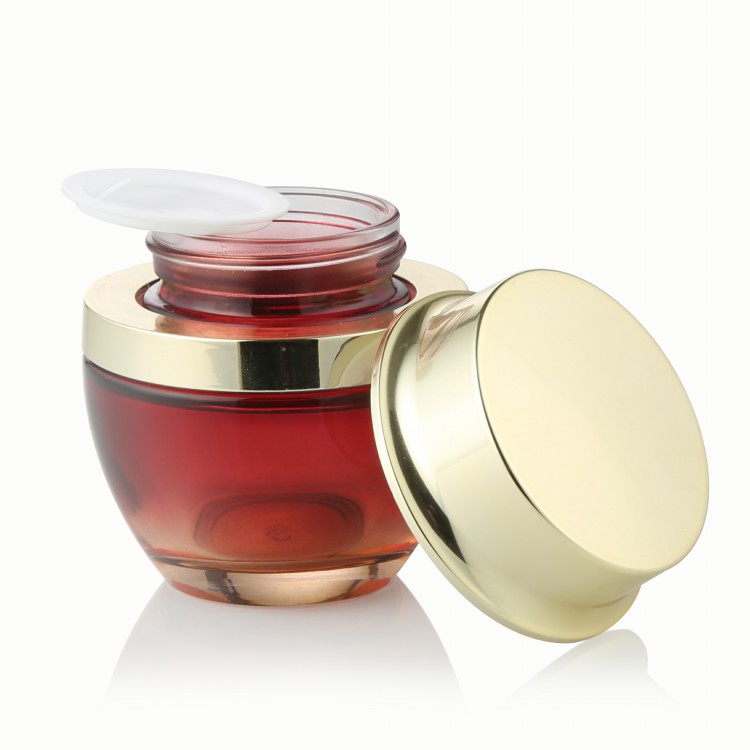 top selling products 20g mini red glass beauty cosmetic jar with shiny gold UV cap manufacturers luxury