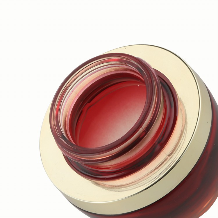 top selling products 20g mini red glass beauty cosmetic jar with shiny gold UV cap manufacturers luxury