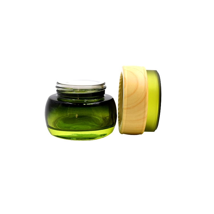 top selling products 50g luxury green glass jar cosmetic face cream jar water transfer lid set