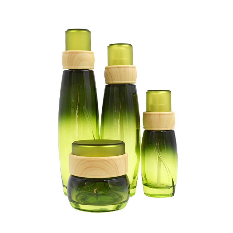 top selling products 50g luxury green glass jar cosmetic face cream jar water transfer lid set