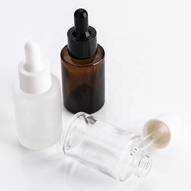 trade assurance 20ml 30ml 50ml cosmetic flat shoulder frosted clear glass dropper bottle
