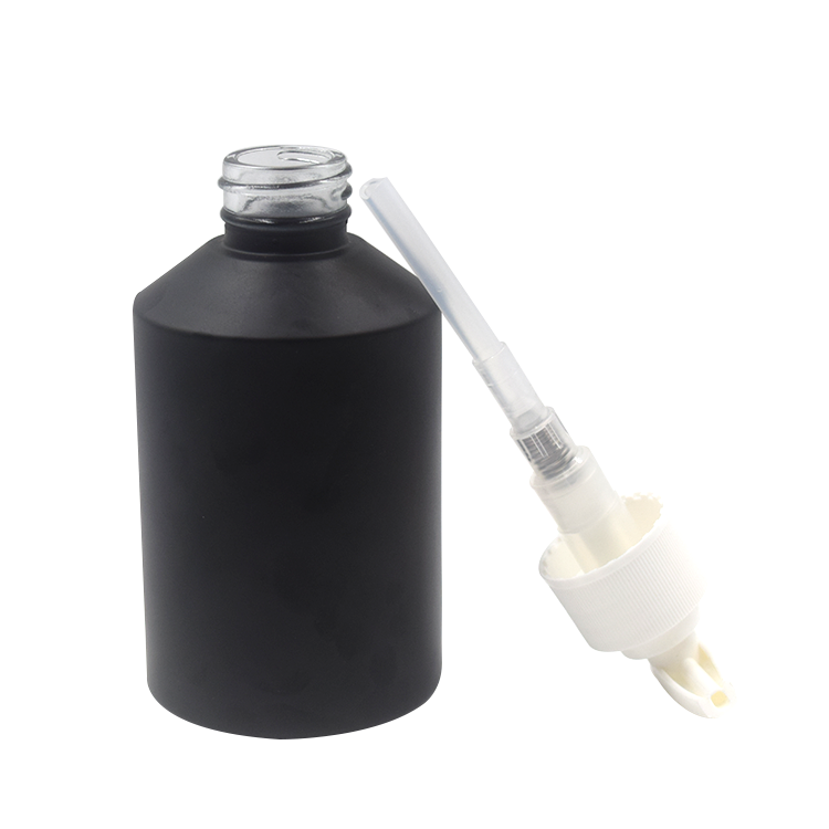 trade assurance wholesale 60ml 125lml 200ml 250ml hot sale frosted matte black glass cosmetic bottle with white plastic pump