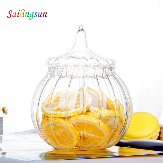 traditional stripe pumpkin shaped 100% borosilicate hand craft glass tea jar