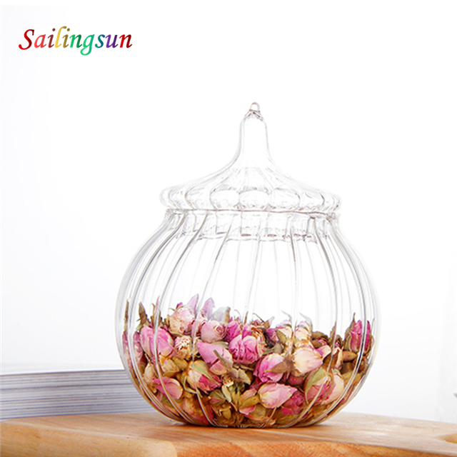 traditional stripe pumpkin shaped 100% borosilicate hand craft glass tea jar