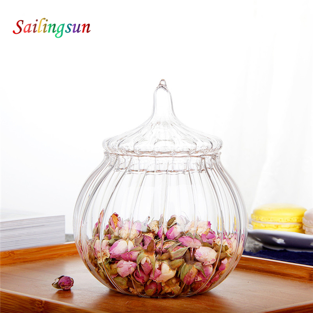 traditional stripe pumpkin shaped 100% borosilicate hand craft glass tea jar